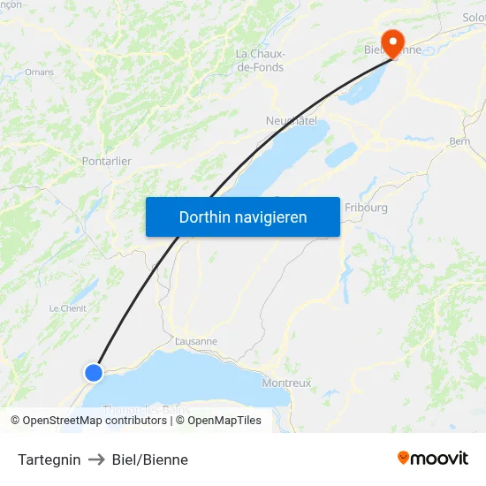 Tartegnin to Biel/Bienne map