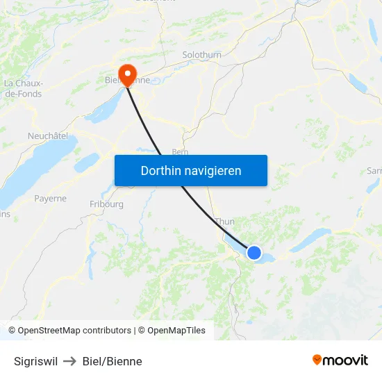Sigriswil to Biel/Bienne map
