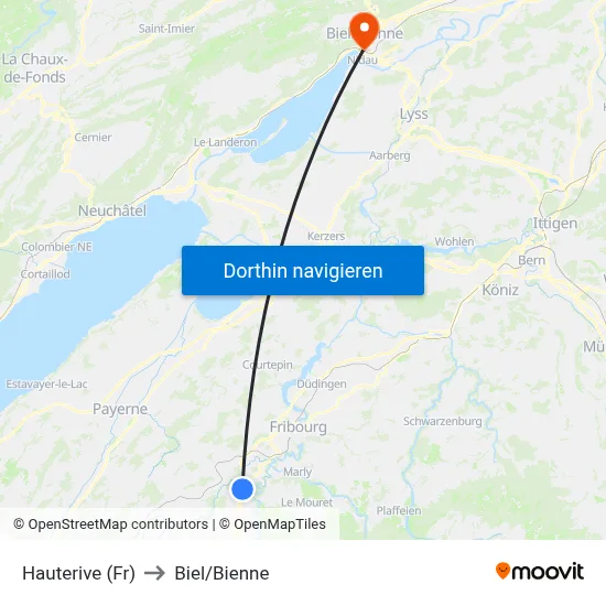 Hauterive (Fr) to Biel/Bienne map