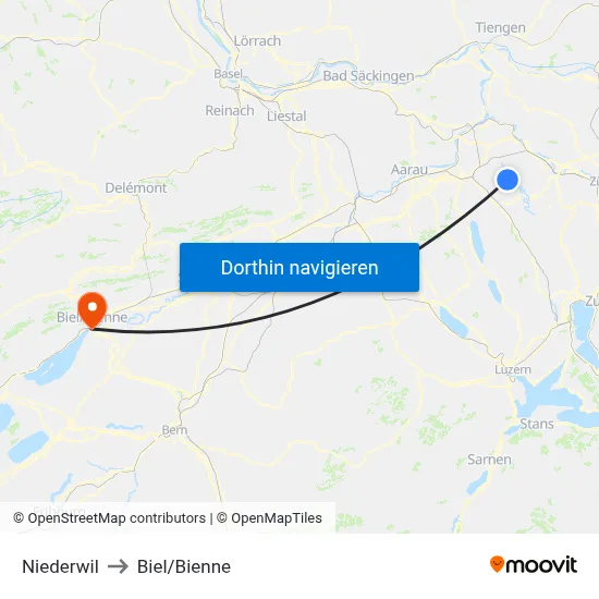 Niederwil to Biel/Bienne map