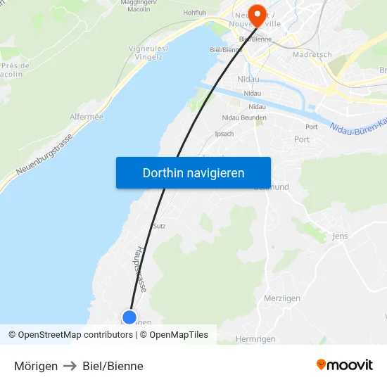 Mörigen to Biel/Bienne map