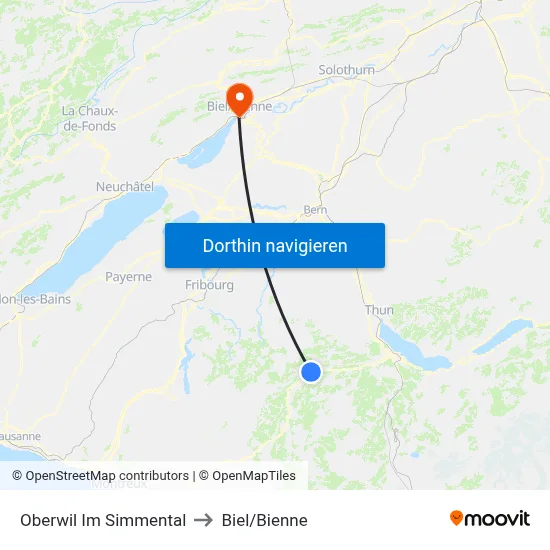 Oberwil Im Simmental to Biel/Bienne map