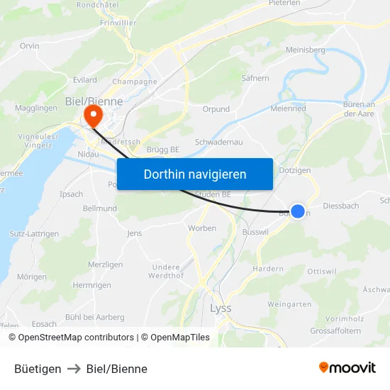 Büetigen to Biel/Bienne map