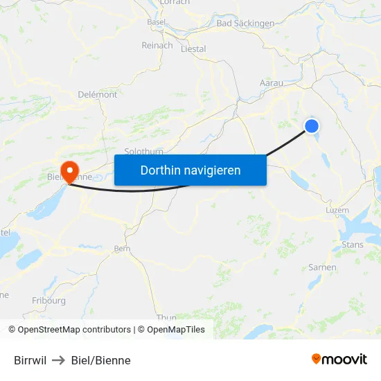 Birrwil to Biel/Bienne map
