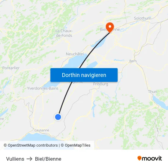 Vulliens to Biel/Bienne map