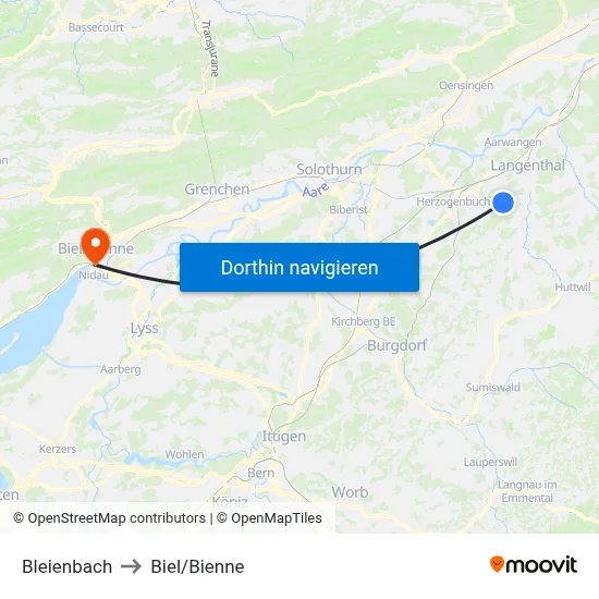 Bleienbach to Biel/Bienne map