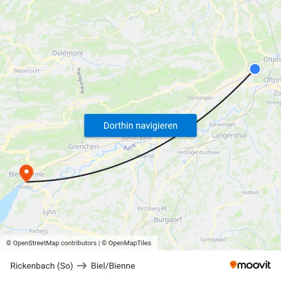 Rickenbach (So) to Biel/Bienne map