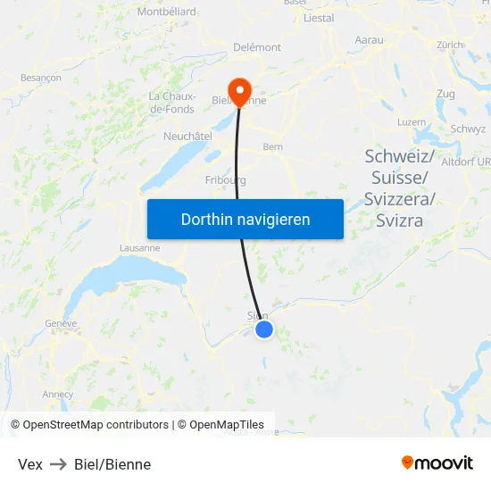 Vex to Biel/Bienne map