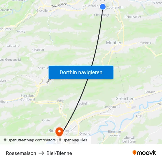Rossemaison to Biel/Bienne map