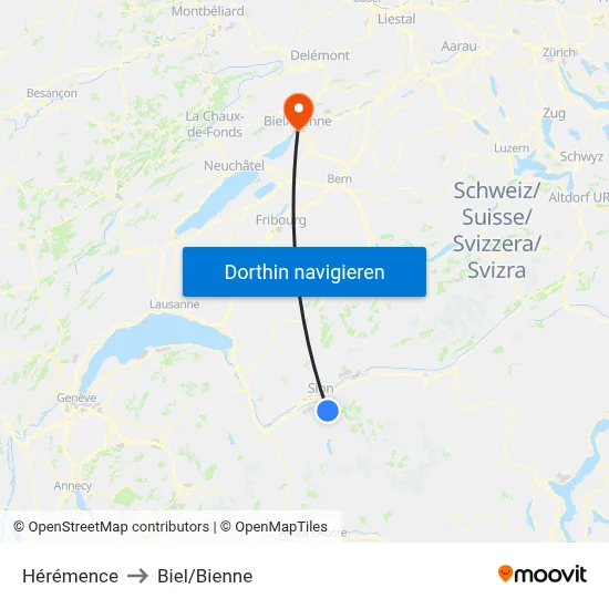 Hérémence to Biel/Bienne map