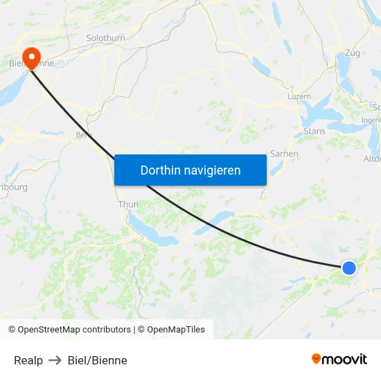 Realp to Biel/Bienne map