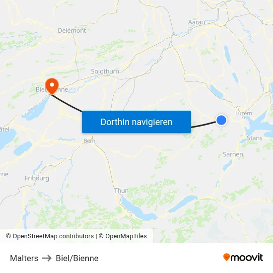 Malters to Biel/Bienne map