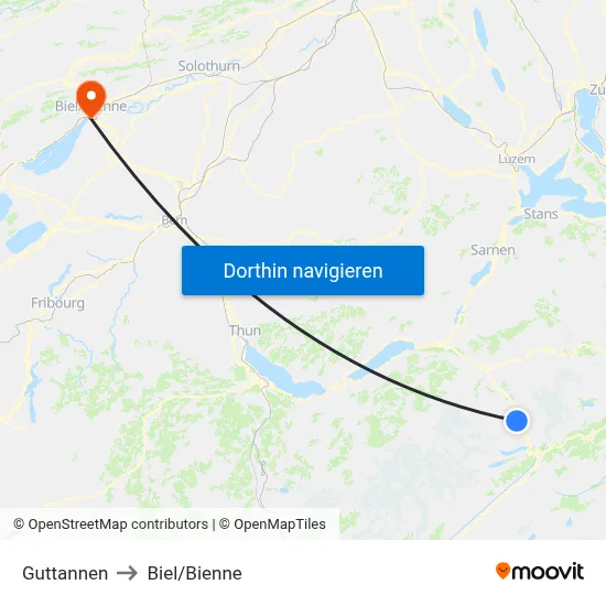 Guttannen to Biel/Bienne map