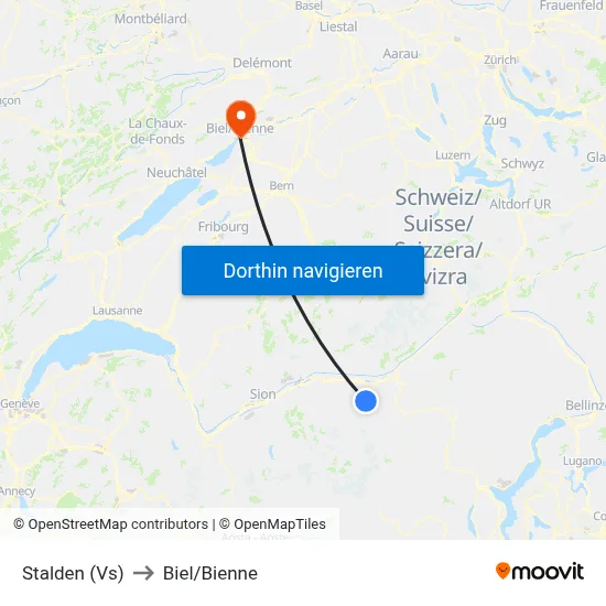 Stalden (Vs) to Biel/Bienne map