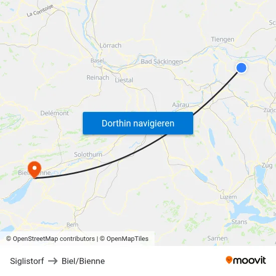 Siglistorf to Biel/Bienne map