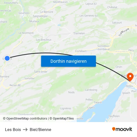Les Bois to Biel/Bienne map