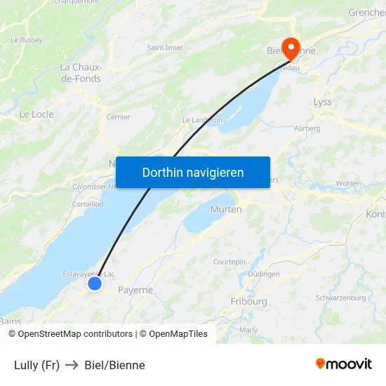 Lully (Fr) to Biel/Bienne map