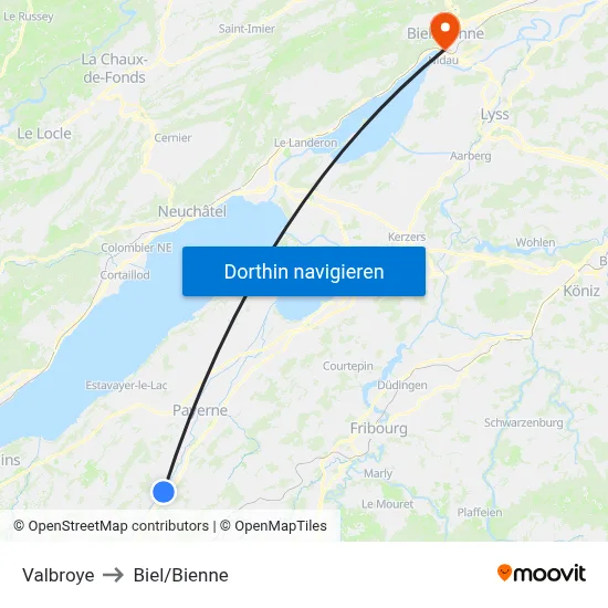 Valbroye to Biel/Bienne map
