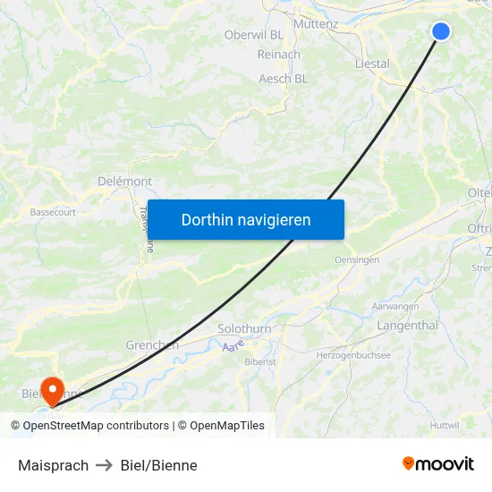 Maisprach to Biel/Bienne map