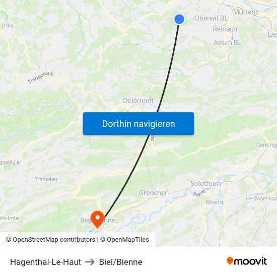 Hagenthal-Le-Haut to Biel/Bienne map