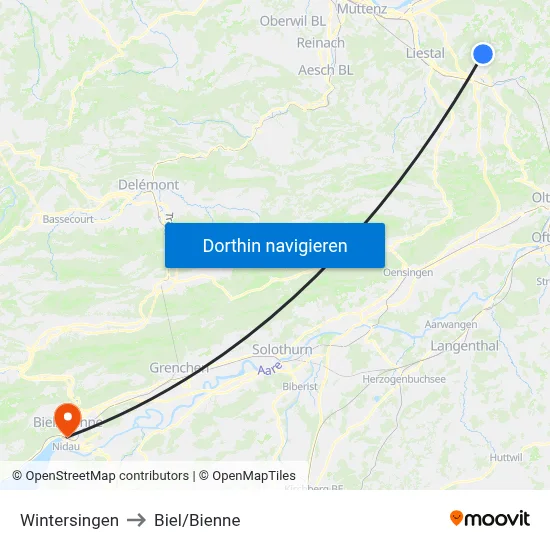 Wintersingen to Biel/Bienne map