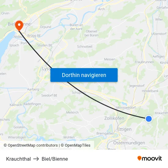 Krauchthal to Biel/Bienne map