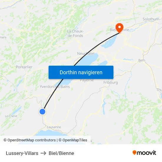 Lussery-Villars to Biel/Bienne map