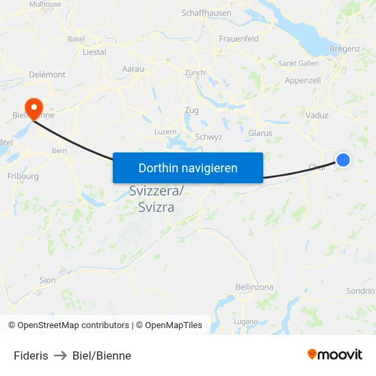 Fideris to Biel/Bienne map