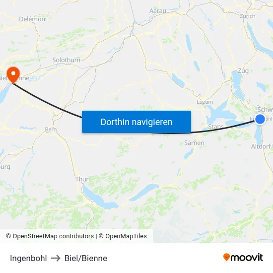 Ingenbohl to Biel/Bienne map