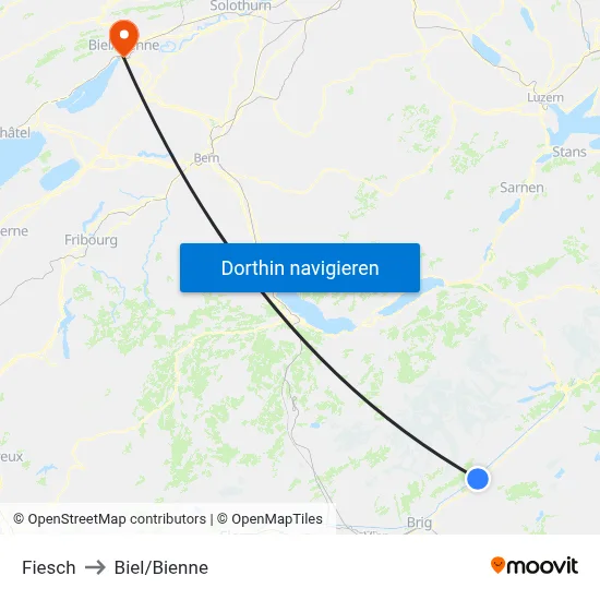 Fiesch to Biel/Bienne map