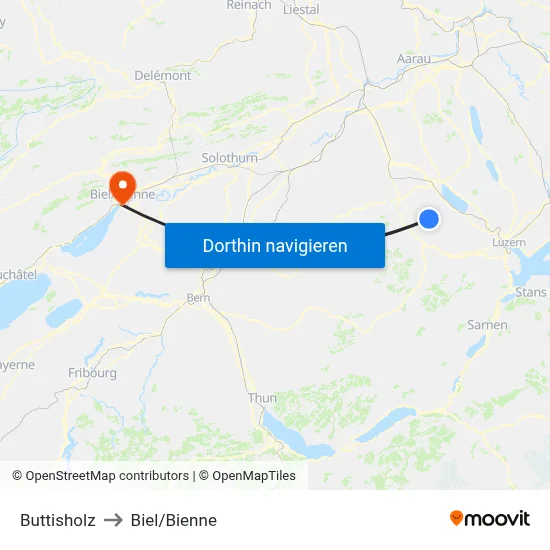 Buttisholz to Biel/Bienne map