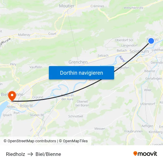 Riedholz to Biel/Bienne map