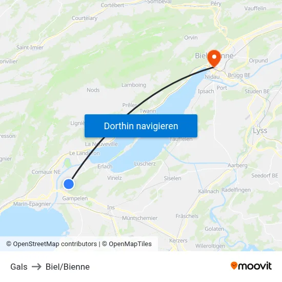 Gals to Biel/Bienne map