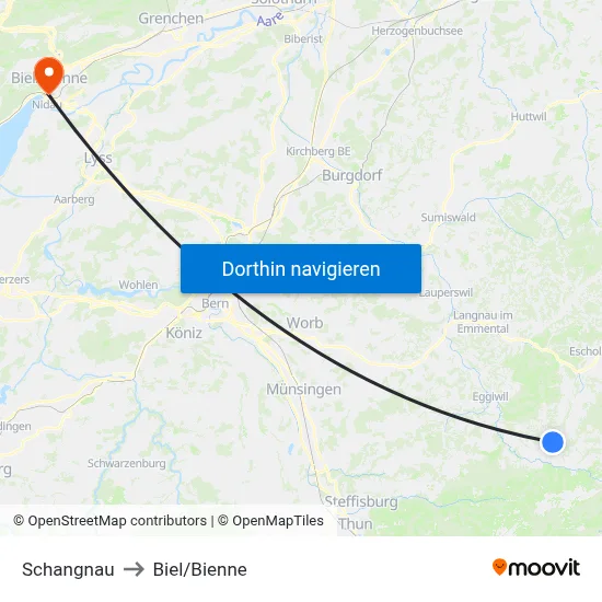 Schangnau to Biel/Bienne map