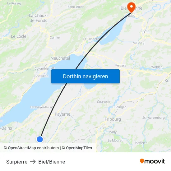 Surpierre to Biel/Bienne map