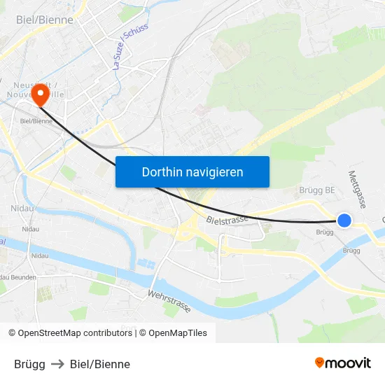 Brügg to Biel/Bienne map