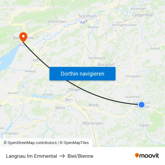 Langnau Im Emmental to Biel/Bienne map