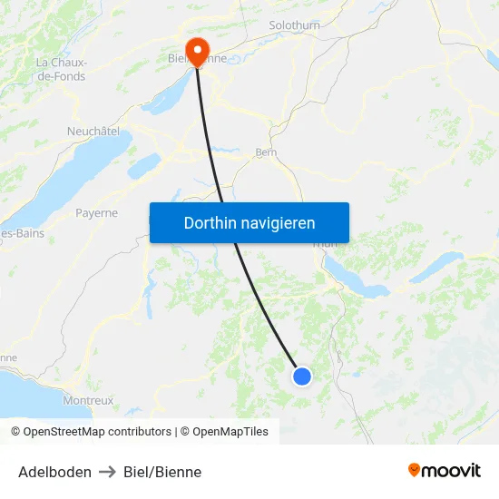 Adelboden to Biel/Bienne map