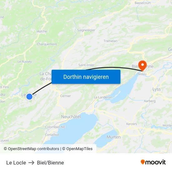 Le Locle to Biel/Bienne map