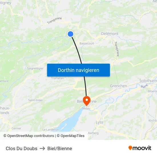 Clos Du Doubs to Biel/Bienne map