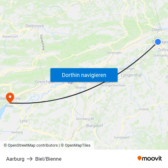 Aarburg to Biel/Bienne map