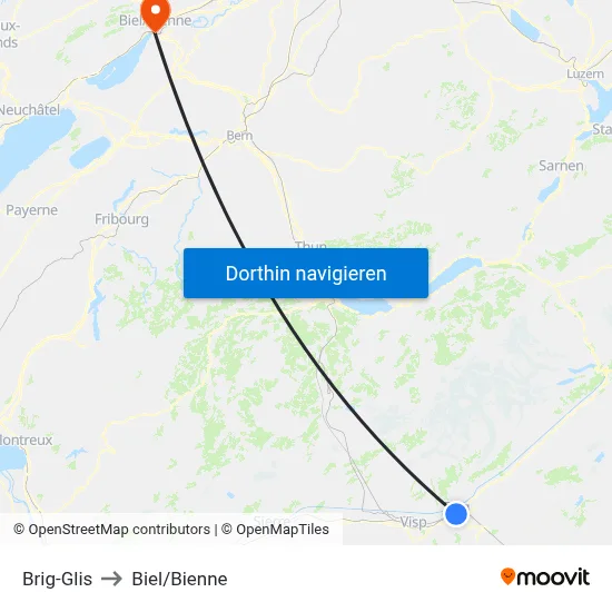 Brig-Glis to Biel/Bienne map