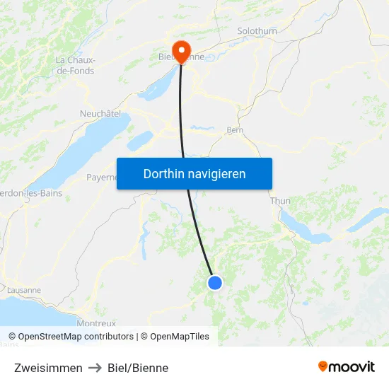 Zweisimmen to Biel/Bienne map