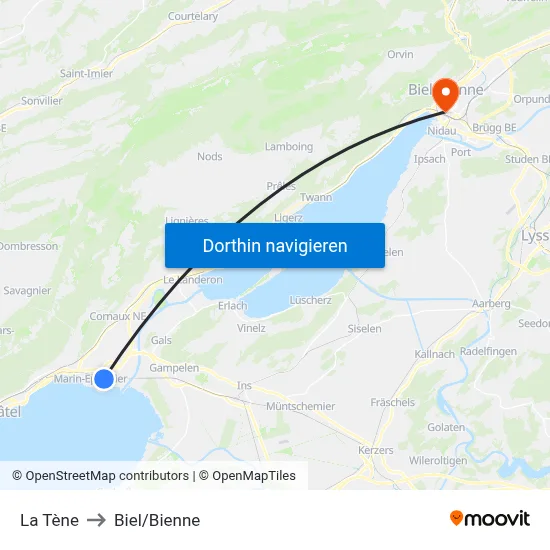 La Tène to Biel/Bienne map