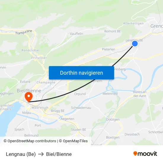 Lengnau (Be) to Biel/Bienne map