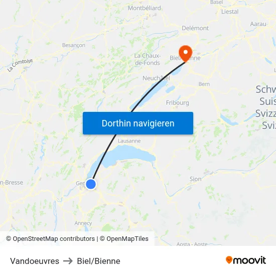 Vandoeuvres to Biel/Bienne map