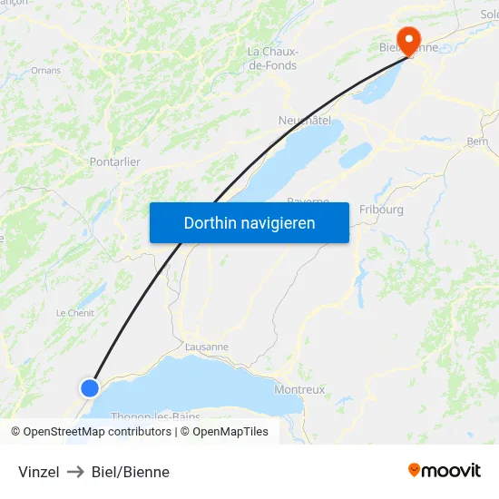 Vinzel to Biel/Bienne map