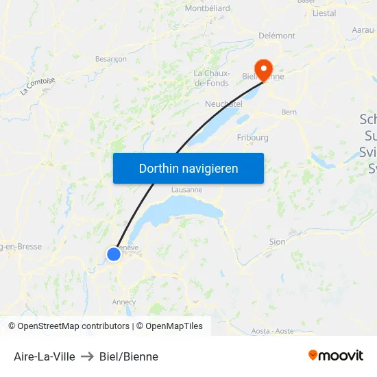Aire-La-Ville to Biel/Bienne map