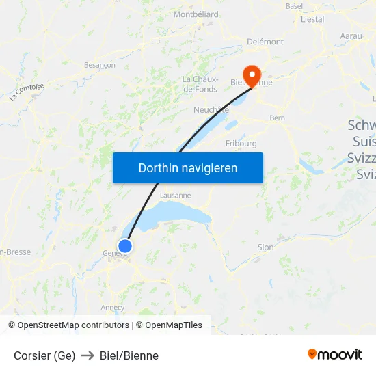 Corsier (Ge) to Biel/Bienne map