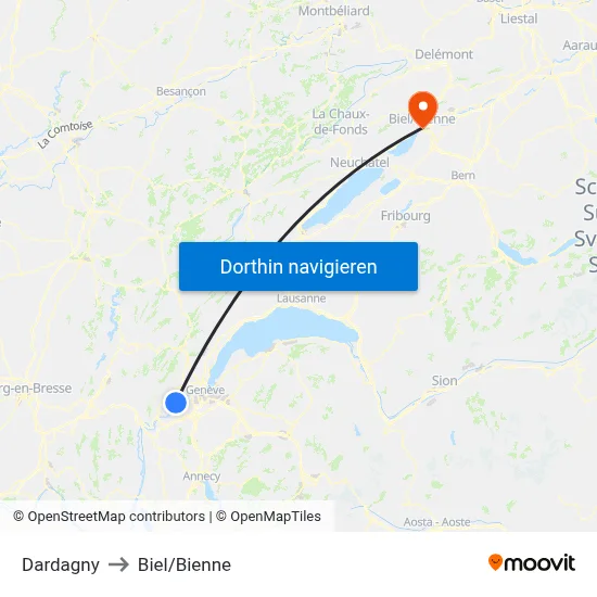 Dardagny to Biel/Bienne map